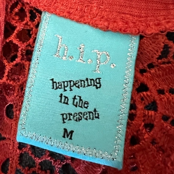 HIP Happening in the Present Orange Lace Knit Sleeveless Vest Cardigan M - Picture 9 of 11